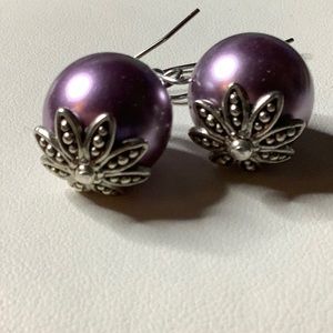 Silver Bead Cap Purple Pearls.
